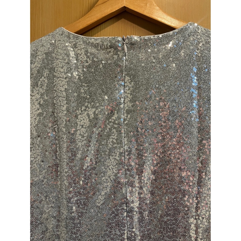 Dressever Sequin Fit and Flare Dress Womens Large Silver V-Neck Sleeveless Party - Picture 10 of 10
